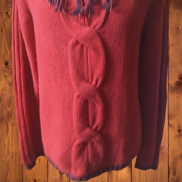 FIA Italia Women's Large Red Pullover Fringe Neckline Handloomed Vintage Sweater - Picture 3 of 6